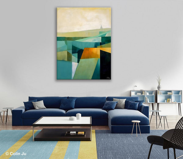 Landscape Canvas Paintings for Bedroom, Large Geometric Abstract Painting, Acrylic Painting on Canvas, Original Landscape Abstract Painting-Paintingforhome