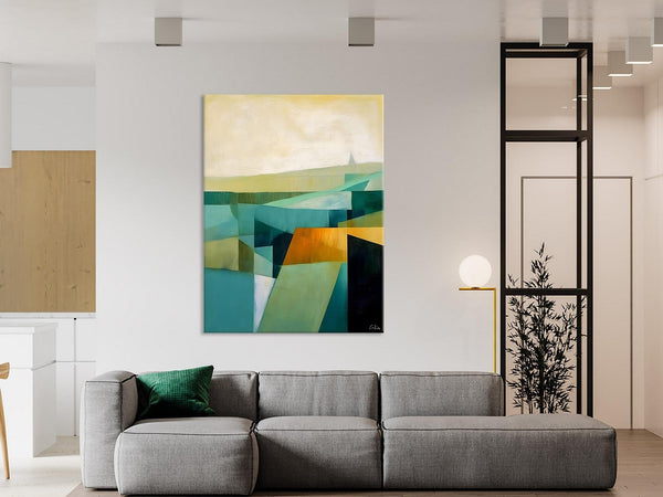 Landscape Canvas Paintings for Bedroom, Large Geometric Abstract Painting, Acrylic Painting on Canvas, Original Landscape Abstract Painting-Paintingforhome