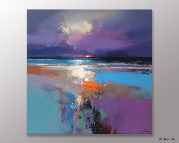 Original Abstract Art, Hand Painted Canvas Art, Landscape Canvas Art, Sunrise Landscape Acrylic Art, Large Abstract Painting for Living Room-Paintingforhome