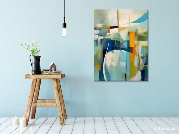 Large Geometric Abstract Painting, Acrylic Painting on Canvas, Landscape Canvas Paintings for Bedroom, Original Landscape Abstract Painting