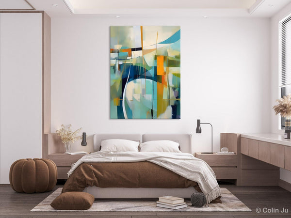 Large Geometric Abstract Painting, Acrylic Painting on Canvas, Landscape Canvas Paintings for Bedroom, Original Landscape Abstract Painting