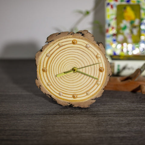 Handcrafted Pine Wood Table Clock - Eco-Friendly Home Decor - Ceramic Bead Timepiece - Unique Artisan Clock for Modern Homes - One of A Kind-Paintingforhome