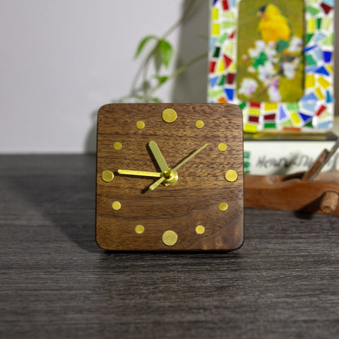 Handcrafted Black Walnut Desktop Clock - Unique Artisan Masterpiece - Perfect for Modern Home Decor - Brass Accents & Magnetic Back - Gift-Paintingforhome