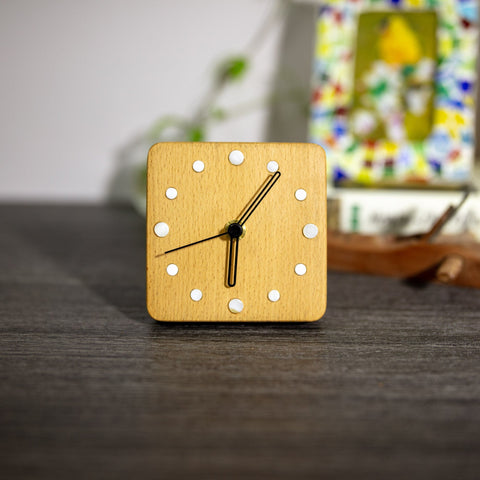 Handcrafted Beechwood Desktop Clock with White Shell Dots Artisan Designed Wooden Table Clock with Elegant Shell Markers - Good Gift Ideas-Paintingforhome