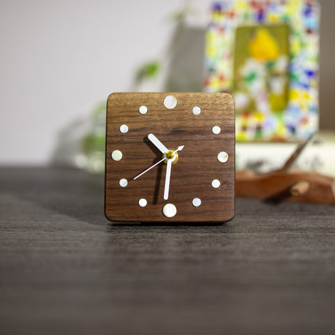 Handcrafted Black Walnut Wood Table Clock with Seashell Hour Markers - Artisan-Made - Modern & Rustic Decor - Perfect Gift Ideas-Paintingforhome