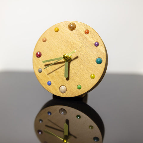Handcrafted Beechwood Desk Clock with Colorful Ceramic Beads - Unique Artisan Design - Gift-Ready - Eco-Friendly Home Decor Accent-Paintingforhome