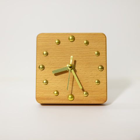Handcrafted Beechwood Desk Clock with Gold Metal Dots - Sophisticated Handmade Wooden Desktop Clock - Artisan Crafted Table Clock - Gifts-Paintingforhome