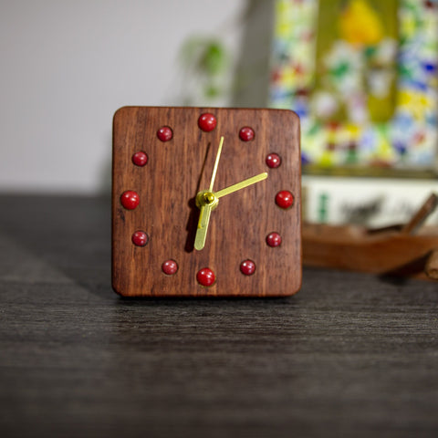 Handcrafted Brazilian Rosewood Desk Clock - Elegant Design with Red Ceramic Beads - Modern Minimalist and Traditional Decor - Perfect Gift-Paintingforhome