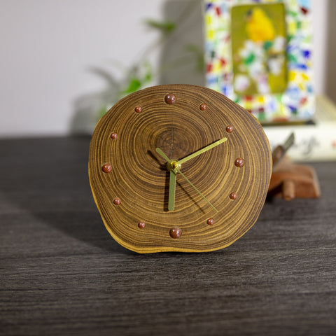 Unique Handcrafted Elm Wood Desk Clock with Coffee Ceramic Beads - Eco-Friendly Home Decor - Best Gift Ideas - Modern and Traditional Homes-Paintingforhome