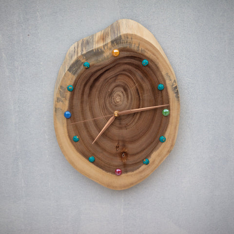 Unique Handmade Wall Clock - Artisan Crafted with Walnut Wood & Turquoise Beads - Eco-friendly Design - Perfect Gift Options - One-of-a-Kind-Paintingforhome
