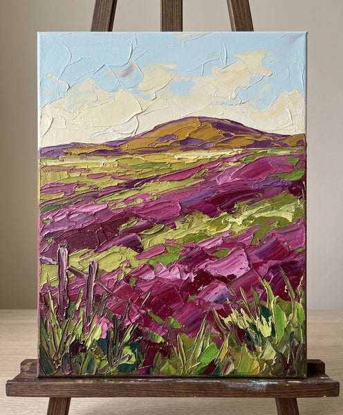 Abstract Landscape Art, Wind Brushing the Purple Meadow, Small Canvas Artwork for Sale, Original Canvas Paintings, Heavy Texture Paintings on Canvas