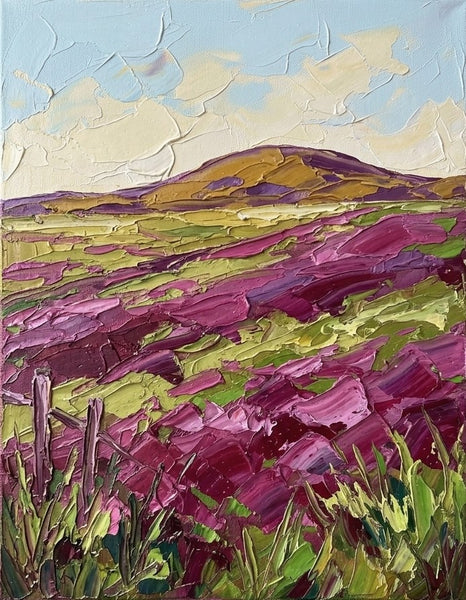 Abstract Landscape Art, Wind Brushing the Purple Meadow, Small Canvas Artwork for Sale, Original Canvas Paintings, Heavy Texture Paintings on Canvas