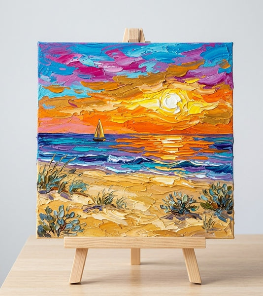 Original Oil Painting for Sale, Sunset Bay Evening Charm, Seashore Beach Painting, Hand Painted Canvas Art, Heavy Texture Paintings, Original Landscape Paintings