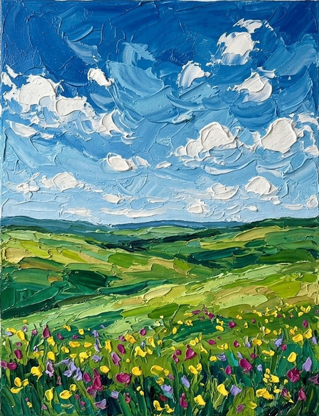 Original Small Paintings for Sale, Sunlit Wildflower Fields, Original Landscape Paintings, Small Artwork for Sale, Hand Painted Canvas Art, Impasto Paintings