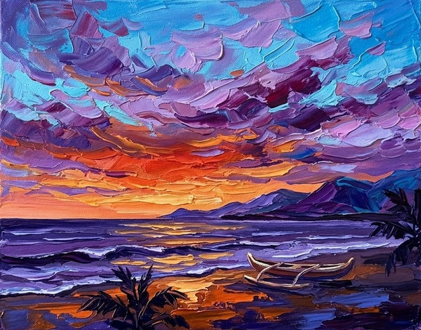 Original Oil Paintings, Ocean Sunset, Seashore Beach Painting, Original Seascape Paintings, Impasto Heavy Texture Art, Hand Painted Canvas Art, Small Canvas Artwork