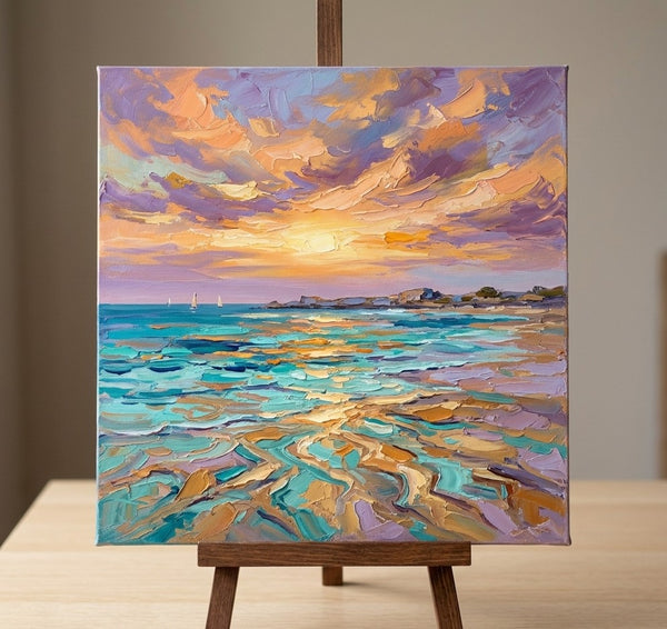 Original Oil Painting for Sale, Sails on the Sunny Evening Sea, Hand Painted Canvas Art, Heavy Texture Paintings, Original Landscape Paintings, Impasto Canvas Artwork