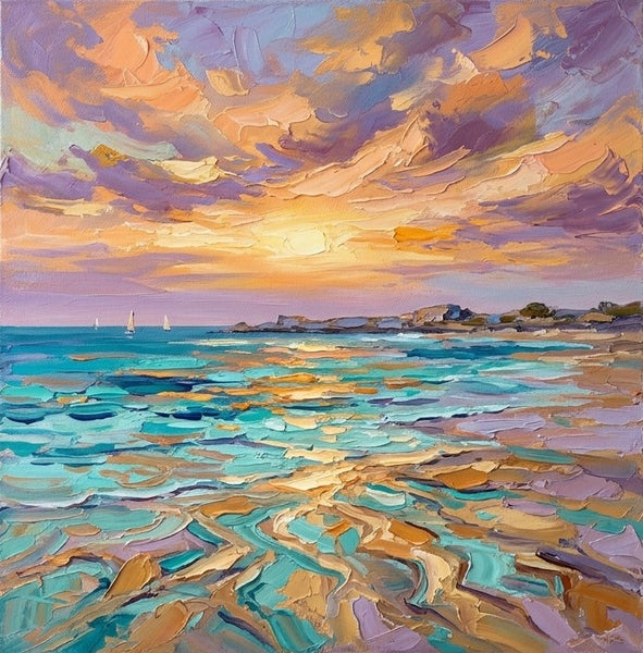 Original Oil Painting for Sale, Sails on the Sunny Evening Sea, Hand Painted Canvas Art, Heavy Texture Paintings, Original Landscape Paintings, Impasto Canvas Artwork