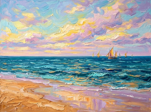 Heavy Texture Paintings, Sails in the Sunset Glow on the Sea, Original Landscape Paintings, Hand Painted Canvas Art, Small Canvas Artwork, Original Oil Paintings for Sale