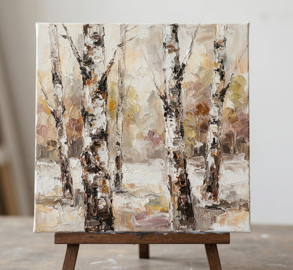 Winter Birch Forest Tree Painting, Original Seascape Paintings, Hand Painted Canvas Art, Miniature Canvas Art, Original Oil Paintings, Buy Small Artwork Online