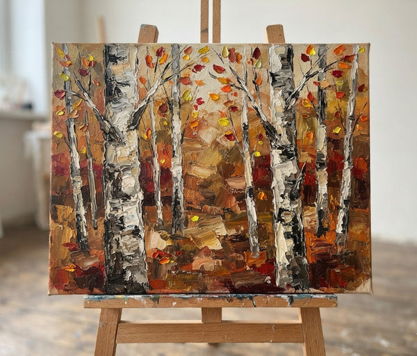 Impasto Painting, Autumn Birch Tree Painting, Small Canvas Artwork for Sale, Original Canvas Paintings, Buy Paintings Online, Heavy Texture Paintings on Canvas