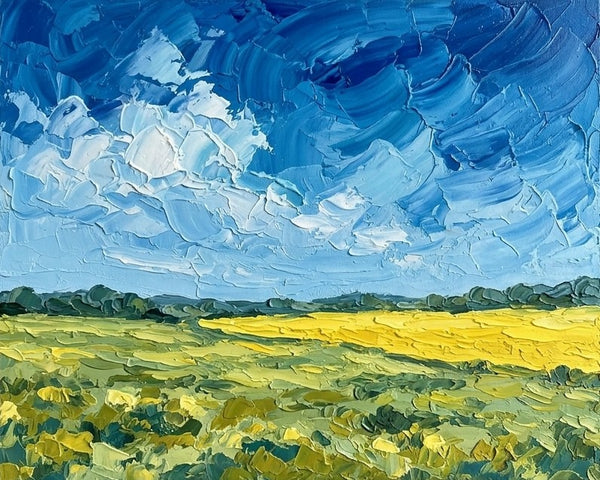 Clouds Drifting Over the Golden Plain, Small Canvas Wall Art Paintings, Original Landscape Paintings, Original Artwork for Sale, Hand Painted Canvas Art, Impasto Heavy Texture Art