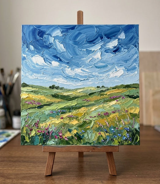 Original Landscape Paintings, Wind Sweeping Flower Hills, Hand Painted Canvas Art, Original Oil Painting for Sale, Heavy Texture Paintings