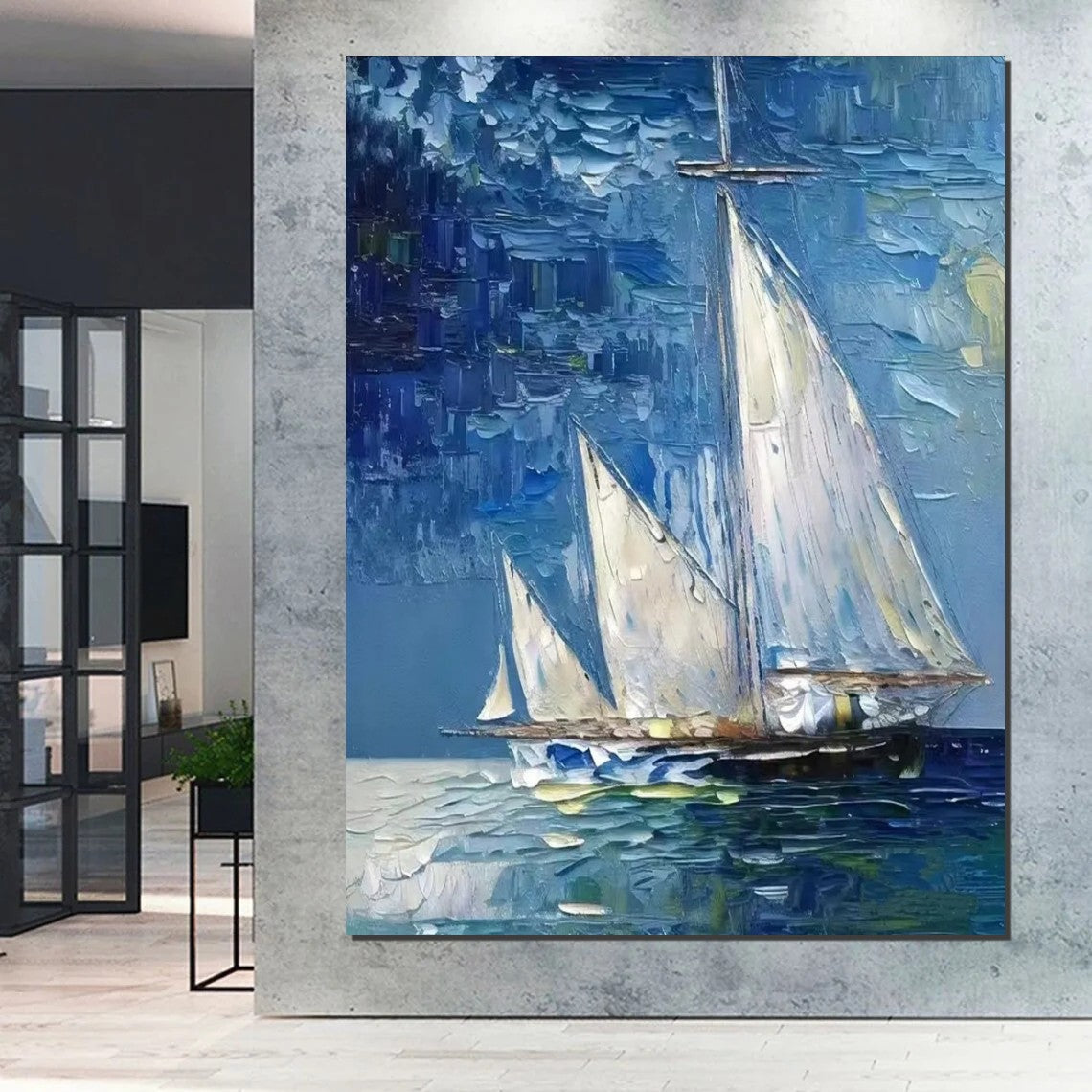 Modern Acrylic Canvas Painting, Simple Painting Ideas for Dining Room, Acrylic Painting on Canvas, Oversized Canvas Painting for Sale, Sail Boat Paintings-Paintingforhome
