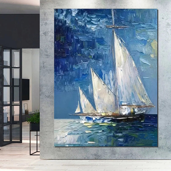 Modern Acrylic Canvas Painting, Simple Painting Ideas for Dining Room, Acrylic Painting on Canvas, Oversized Canvas Painting for Sale, Sail Boat Paintings-Paintingforhome