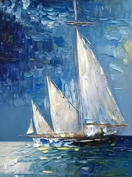 Modern Acrylic Canvas Painting, Simple Painting Ideas for Dining Room, Acrylic Painting on Canvas, Oversized Canvas Painting for Sale, Sail Boat Paintings-Paintingforhome