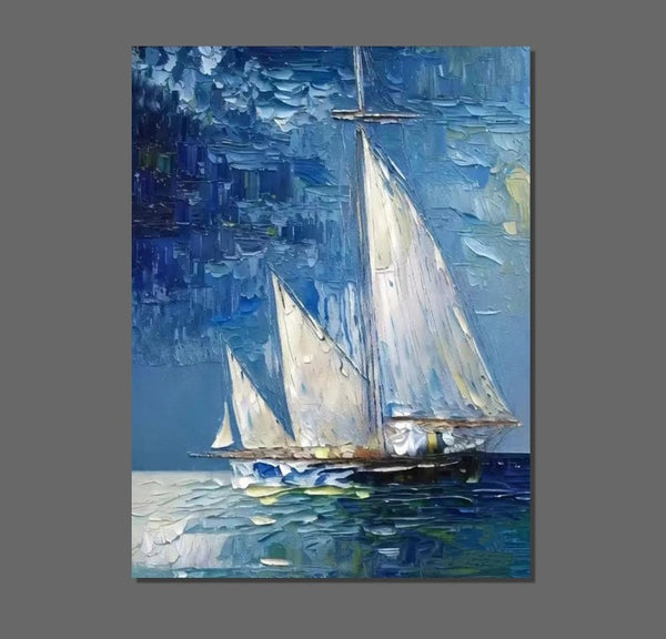 Modern Acrylic Canvas Painting, Simple Painting Ideas for Dining Room, Acrylic Painting on Canvas, Oversized Canvas Painting for Sale, Sail Boat Paintings-Paintingforhome