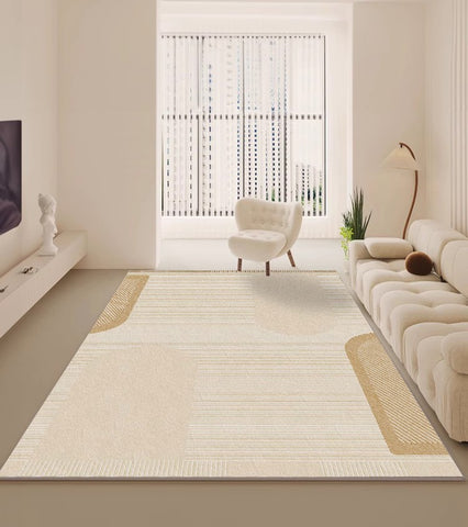 Cream Color Geometric Modern Rugs, Contemporary Soft Rugs for Living Room, Bedroom Modern Rugs, Modern Rugs for Dining Room-Paintingforhome