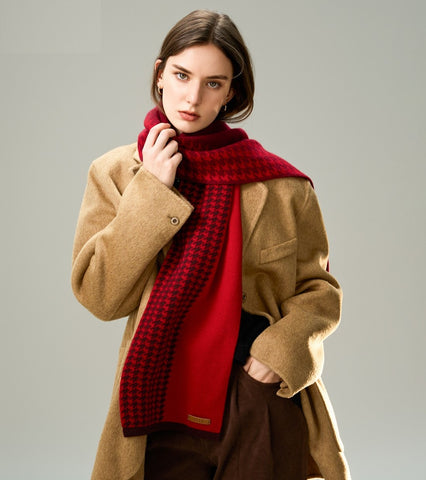 Fashion Designer Scarf, Modern Wool Scarf for Women, Casual Scarf for Women, Cold Weather Scarf, Red Winter Scarf, Soft Cashmere Scarf for Women-Paintingforhome