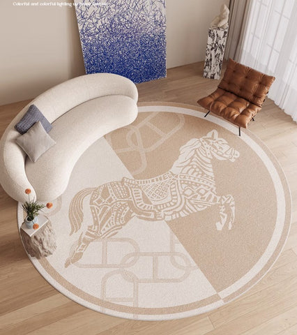 Circular Rugs for Bedroom, Modern Rugs for Dining Room, Horse Modern Rug Ideas for Living Room, Abstract Contemporary Round Rugs for Dining Room-Paintingforhome