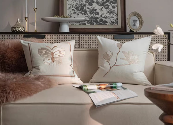 Modern Decorative Pillows for Bedroom, Decorative Pillow Arrangement Ideas for Couch, Embroidered Butterfly Pillow Covers, Large Decorative Throw Pillows for Living Room-Paintingforhome