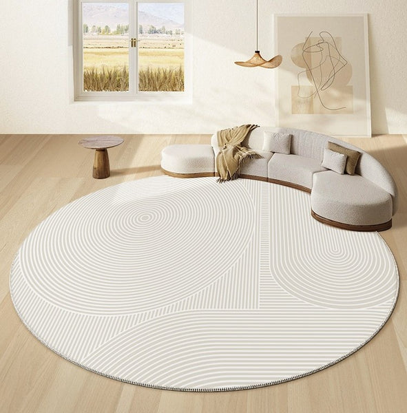 Bedroom Abstract Modern Area Rugs, Contemporary Modern Rug for Living Room, Geometric Round Rugs for Dining Room, Circular Modern Rugs under Chairs-Paintingforhome