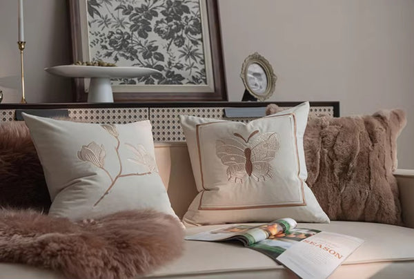 Modern Decorative Pillows for Bedroom, Decorative Pillow Arrangement Ideas for Couch, Embroidered Butterfly Pillow Covers, Large Decorative Throw Pillows for Living Room-Paintingforhome