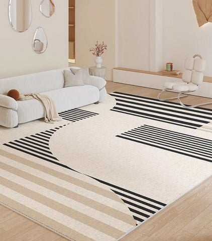 Modern Rugs for Dining Room, Contemporary Modern Rugs, Modern Rugs for Living Room, Black Stripe Abstract Contemporary Rugs Next to Bed-Paintingforhome