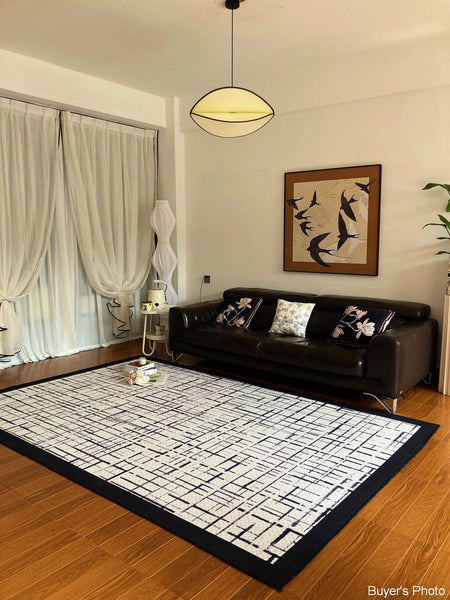 Modern Rugs for Living Room, Black Contemporary Modern Rugs, Modern Rugs for Dining Room, Abstract Contemporary Rugs Next to Bed-Paintingforhome