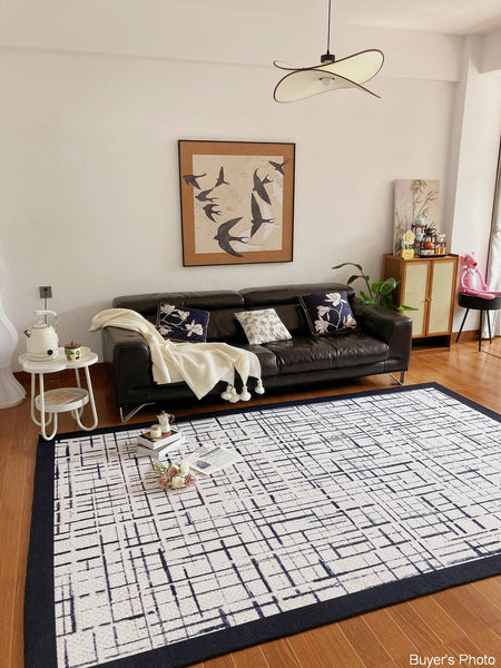 Modern Rugs for Living Room, Black Contemporary Modern Rugs, Modern Rugs for Dining Room, Abstract Contemporary Rugs Next to Bed-Paintingforhome