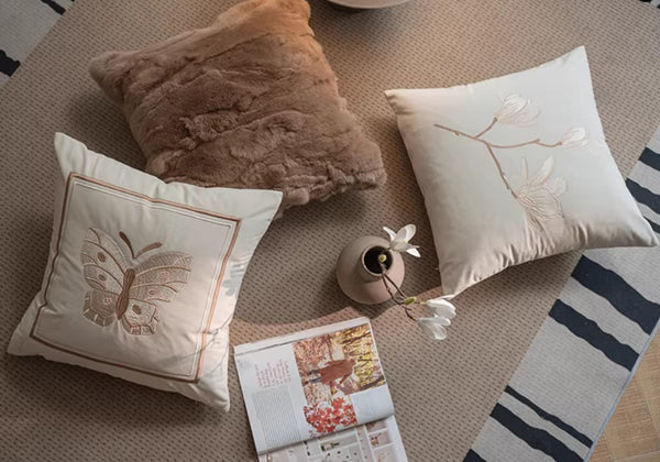 Modern Decorative Pillows for Bedroom, Decorative Pillow Arrangement Ideas for Couch, Embroidered Butterfly Pillow Covers, Large Decorative Throw Pillows for Living Room-Paintingforhome