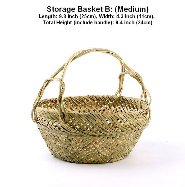 Large Picnic Food Basket with Handle, Natural Hand-woven Bamboo Basket, Lovely Bamboo Baskets for Vegetable, Natural Fruit Basket Kitchen Storage Baskets-Paintingforhome