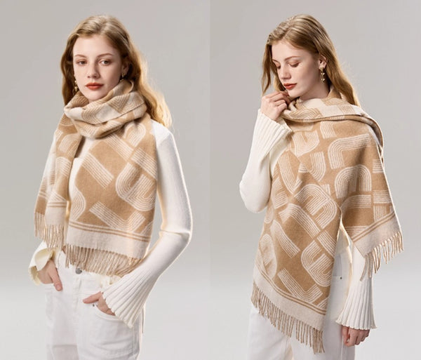 Elegant Scarf, Holiday Women Scarf, Cold Weather Scarf, Fashion Designer Scarf, Modern Wool Scarf, Warm Winter Scarf, Soft Cashmere Scarf for Women-Paintingforhome