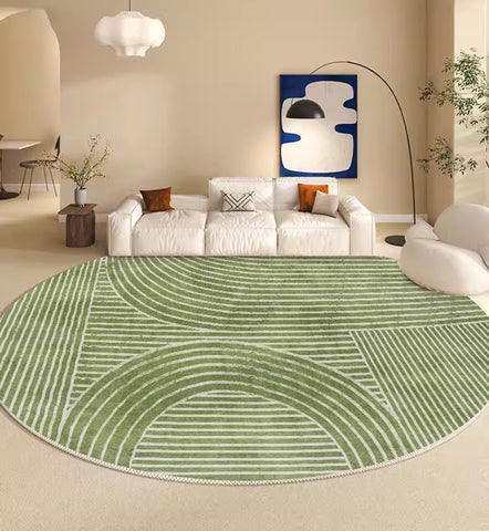 Circular Modern Rugs for Bedroom, Modern Round Rugs for Dining Room, Green Round Rugs under Coffee Table, Contemporary Modern Rug Ideas for Living Room-Paintingforhome