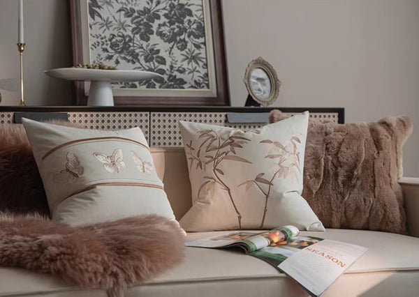Modern Decorative Pillows for Bedroom, Decorative Pillow Arrangement Ideas for Couch, Embroidered Butterfly Pillow Covers, Large Decorative Throw Pillows for Living Room-Paintingforhome