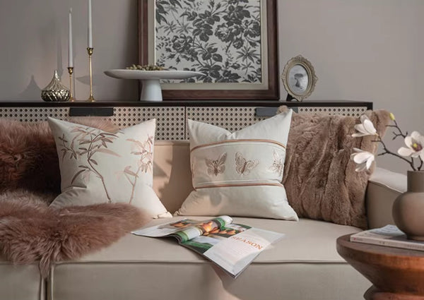 Modern Decorative Pillows for Bedroom, Decorative Pillow Arrangement Ideas for Couch, Embroidered Butterfly Pillow Covers, Large Decorative Throw Pillows for Living Room-Paintingforhome