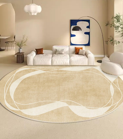 Thick Round Rugs under Coffee Table, Contemporary Modern Rug Ideas for Living Room, Modern Round Rugs for Dining Room, Circular Modern Rugs for Bedroom-Paintingforhome