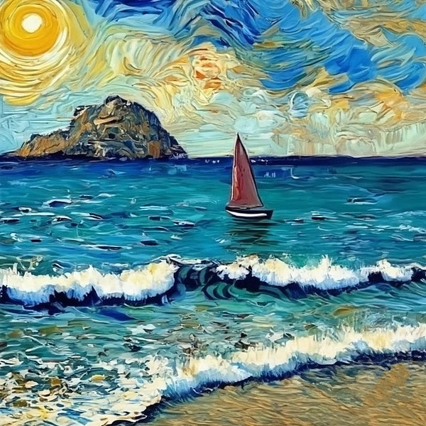 Seashore Beach Painting, Easy Seascape Painting Ideas, Simple Small Canvas Paintings, Palette Knife Paintings, Sail Boat at Sea, Original Small Landscape Paintings, Heavy Texture Canvas Art-Paintingforhome