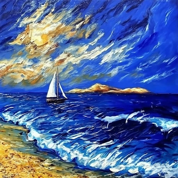Palette Knife Paintings, Sail Boat at Sea, Wave Painting, Original Small Landscape Paintings, Hand Painted Canvas Paintings, Easy Seascape Painting Ideas, Heavy Texture Canvas Art-Paintingforhome