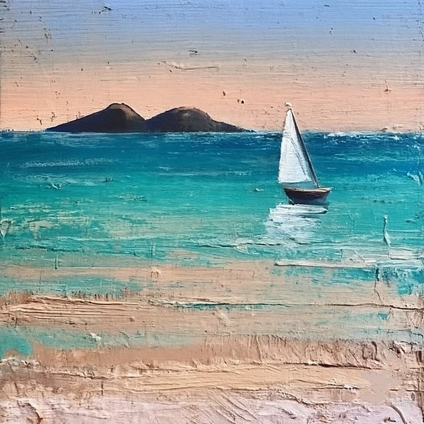 Simple Modern Art, Easy Seascape Painting Ideas, Simple Small Canvas Paintings, Sail Boat at Sea Painting, Original Small Landscape Paintings, Heavy Texture Canvas Art-Paintingforhome