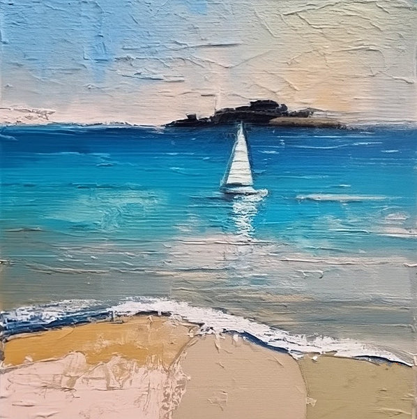 Simple Small Canvas Paintings, Sail Boat at Sea Painting, Hand Painted Canvas Art, Easy Seascape Painting Ideas, Small Landscape Painting-Paintingforhome